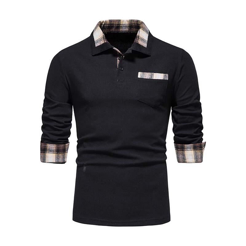 Men's Casual Lapel Slim Pocket Long Sleeve Polo Shirt 88198209K