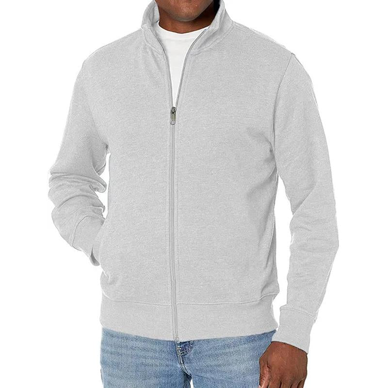 Men's Solid Zip-Up Stand Collar Sweatshirt Jacket 36406582Y