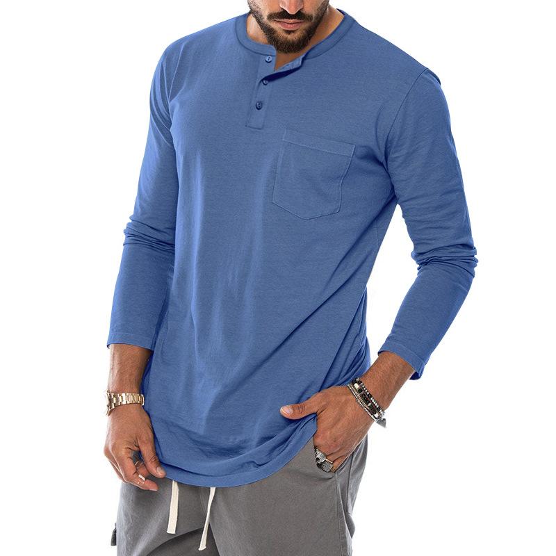 Men's Casual Solid Color Henley Collar Breast Pocket Long Sleeve T-Shirt 76809234Y
