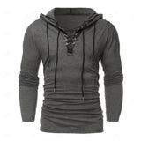 Men's Vintage Leather Lace-Up Hooded Long-Sleeved T-Shirt 49226470M