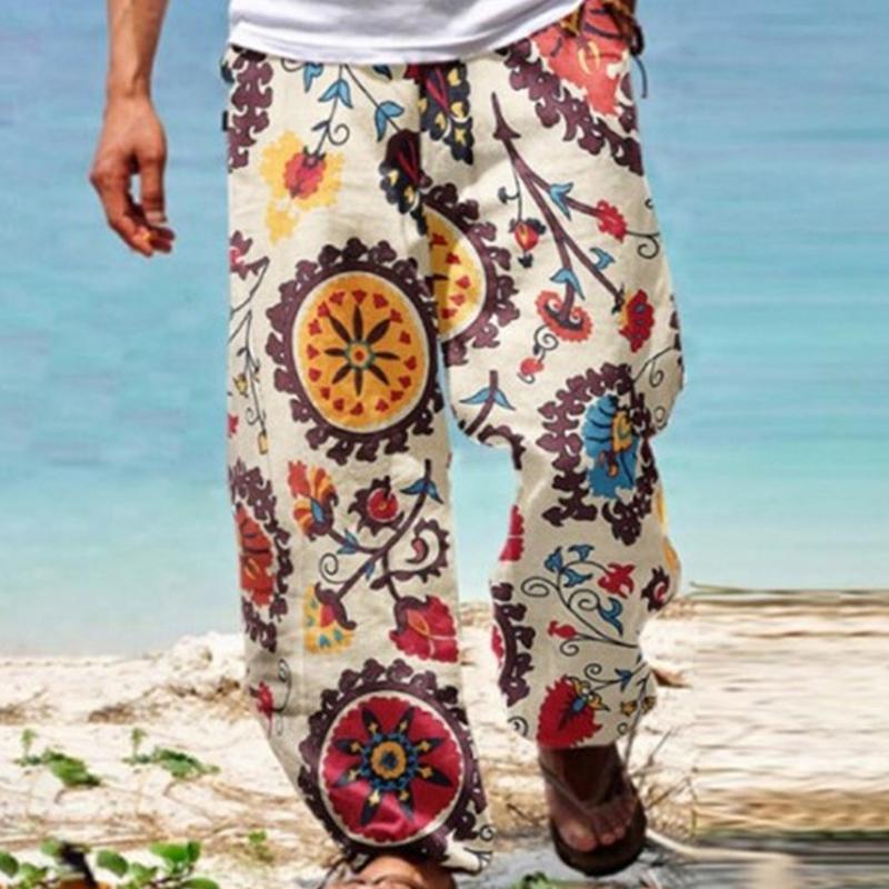 Men's Vintage Loose Printed Drawstring Pants 02559050Y