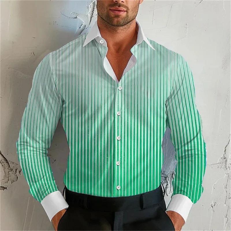 Men's Gradient Striped Lapel Long Sleeve Shirt 42180800Z