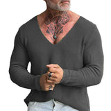 Men's Casual Solid Color V-Neck Pullover Knitted Sweater 80449982M