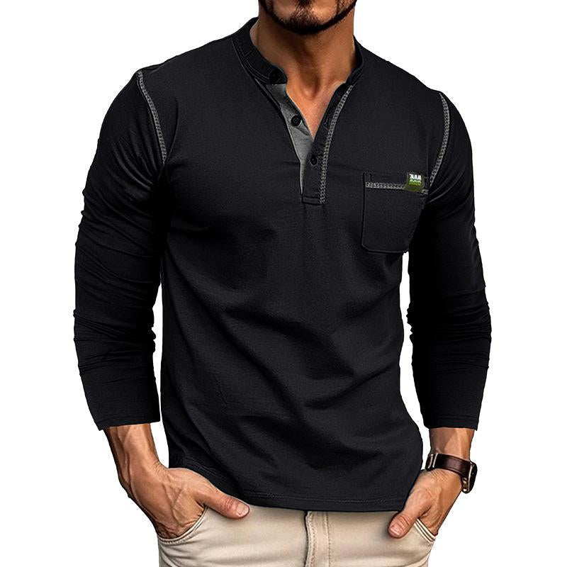 Men's Casual Solid Color Henley Collar Long Sleeve T-Shirt 93514973Y