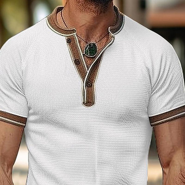 Men's Color Block Waffle Round Neck Short Sleeve T-Shirt 95998075X