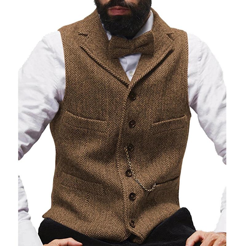 Men's Vintage Solid Color Multi-Pocket Lapel Vest 38835789Y