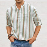 Men's Casual Striped Print Stand Collar Long Sleeve Shirt 37275010Y