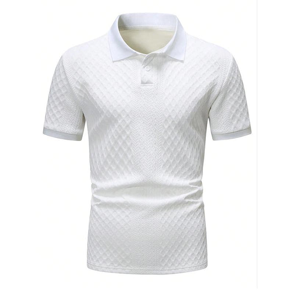 Men's Jacquard Short Sleeve Button Polo Shirt 60581715X