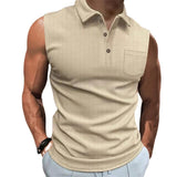 Men's Casual Lapel Buttoned Sleeveless Polo Shirt 32039281M