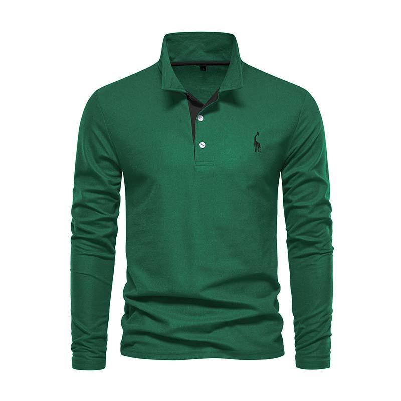 Men's Classic Casual Deer Embroidery Cotton Lapel Long Sleeve POLO Shirt 52045993K