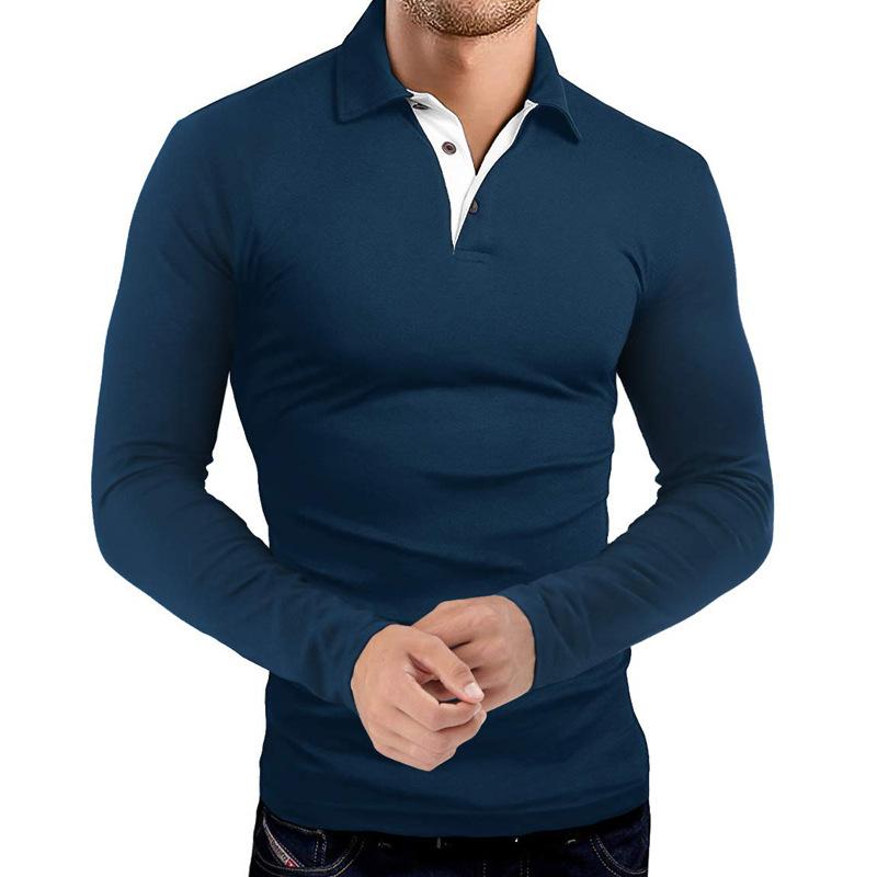 Men's Casual Solid Color Lapel Long Sleeve Polo Shirt 67015986M