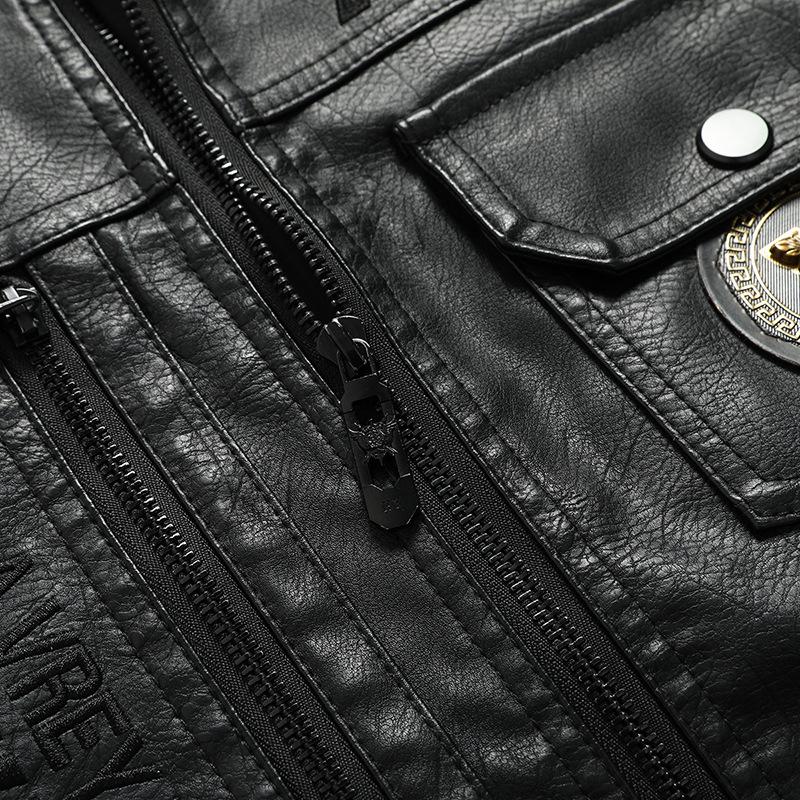 Men's Lapel Zipper Biker Leather Jacket 94969230Z