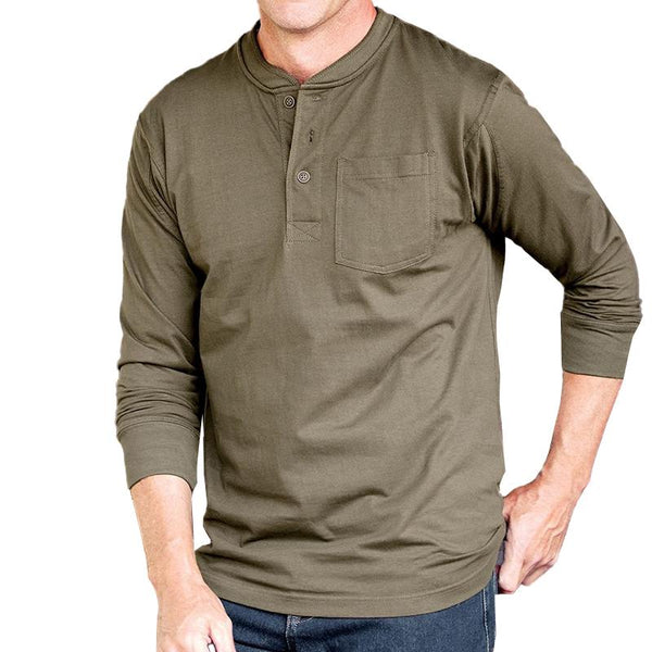 Men's Casual Solid Color Henley Collar Patch Pocket Breathable Long Sleeve T-Shirt 73222068M