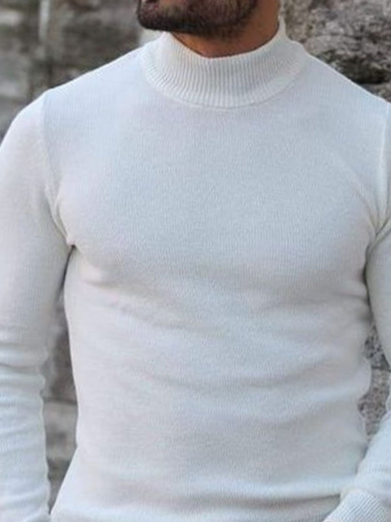 White Versatile Turtleneck Knitted Pullover Sweater 56332429D
