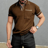 Men's Casual Lapel Slim Fit Knitted Short Sleeve Polo Shirt 63890772M