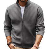 Men's Grey Stand Collar Zippered Knit Cardigan 56180644U