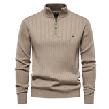 Men's Stand Collar Half Zip Solid Color Pullover Sweater 99789897X