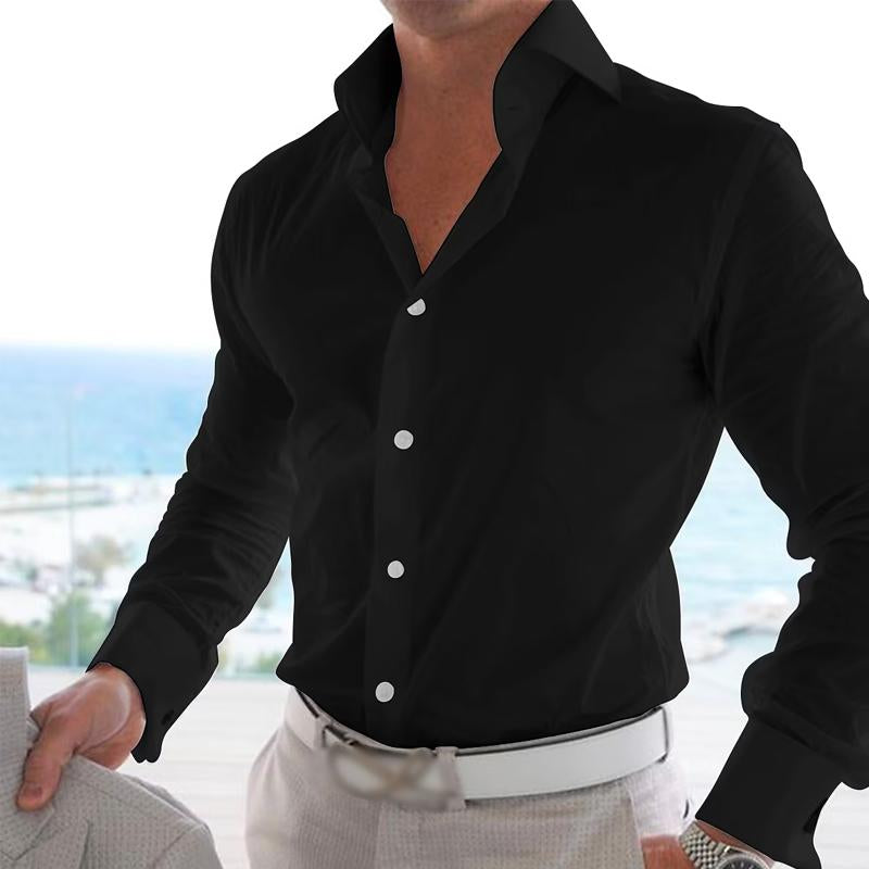 Men's Casual Solid Color Lapel Long Sleeve Shirt 55418336Y