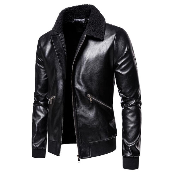Men's Vintage Patchwork Fur Collar Leather Jacket 51776466Y