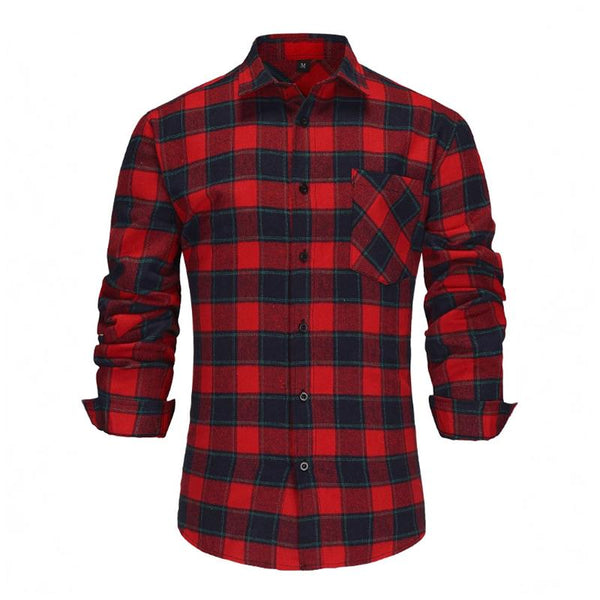 Men's Retro Casual Plaid Lapel Long Sleeve Shirt 81573501TO