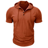 Men's Casual Solid Color Breathable Hooded Henley Collar Short Sleeve T-Shirt 50512310M