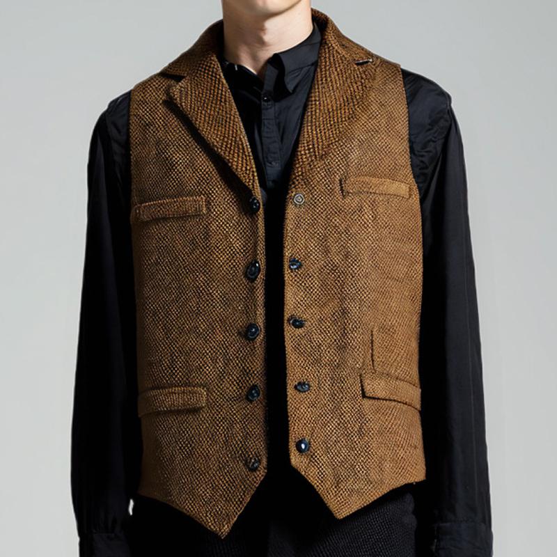 Men's Vintage Tweed Single Breasted Lapel Vest 73903470X