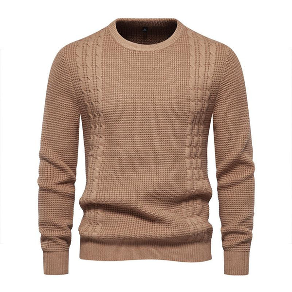 Men's Casual Solid Color Round Neck Waffle Knit Pullover Sweater 07757343M