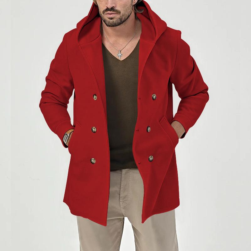 Men's Solid Hooded Double Breasted Casual Coat 62030960Z