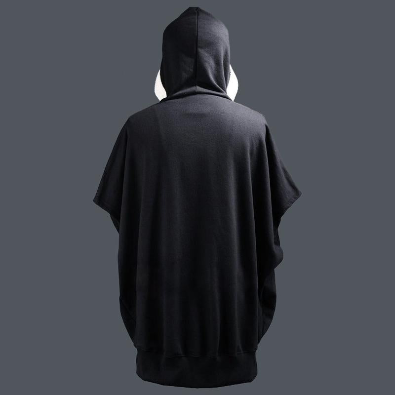Men's Loose Color Block Hooded Short Sleeve Sweatshirt Jacket 83697432Y