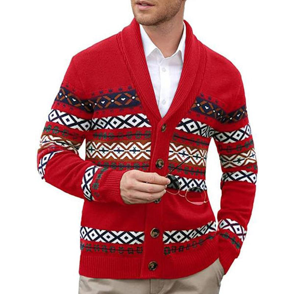 Men's Vintage V-Neck Knitted Jacquard Cardigan 74186213X