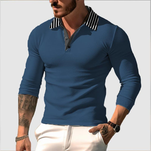 Men's Striped Print Long Sleeve Button-Up POLO Shirt 95550926X