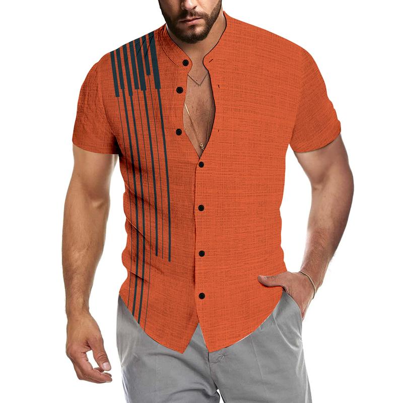 Men's Hawaiian Style Beach Short Sleeve Stand Collar Shirt 01985403X