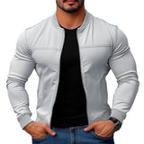 Men's Solid Color Casual Zipper Baseball Jacket 55057929X