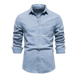 Men's Solid Color Casual Long Sleeve Denim Shirt 04585053X