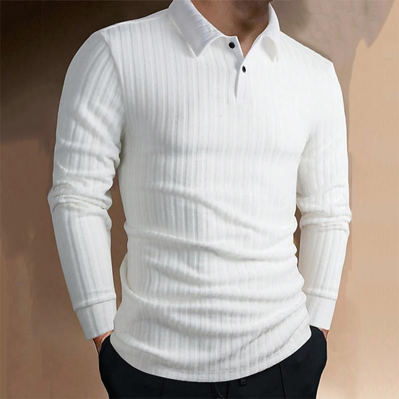 Men's Solid Color Striped Lapel Slim Fit Knitted POLO Shirt 37887518X