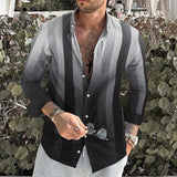 Men's Retro Casual Striped Stand Collar Shirt 29486532TO