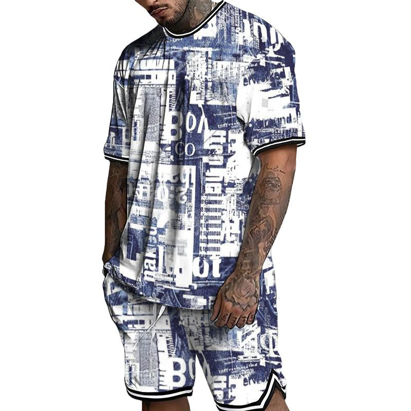 Men's Retro Letter Print Short-sleeved Two-piece Set 47944732TO