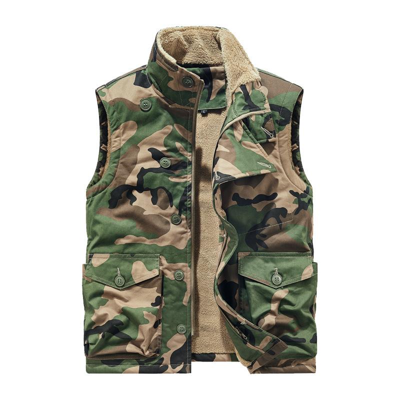 Men's Retro Casual Hunting Camouflage Single Breasted Plus Velvet Vest 87891599TO