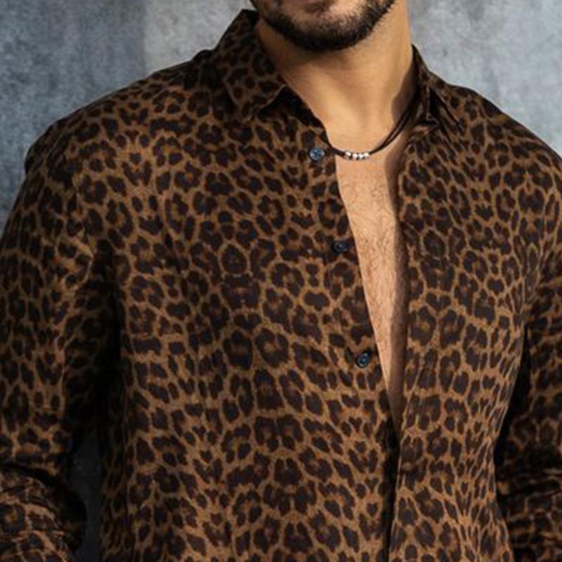 Men's Vintage Leopard Print Long Sleeve Shirt 05110487U