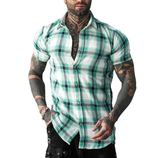 Men's Casual Check Print Lapel Short Sleeve Shirt 46637068Y