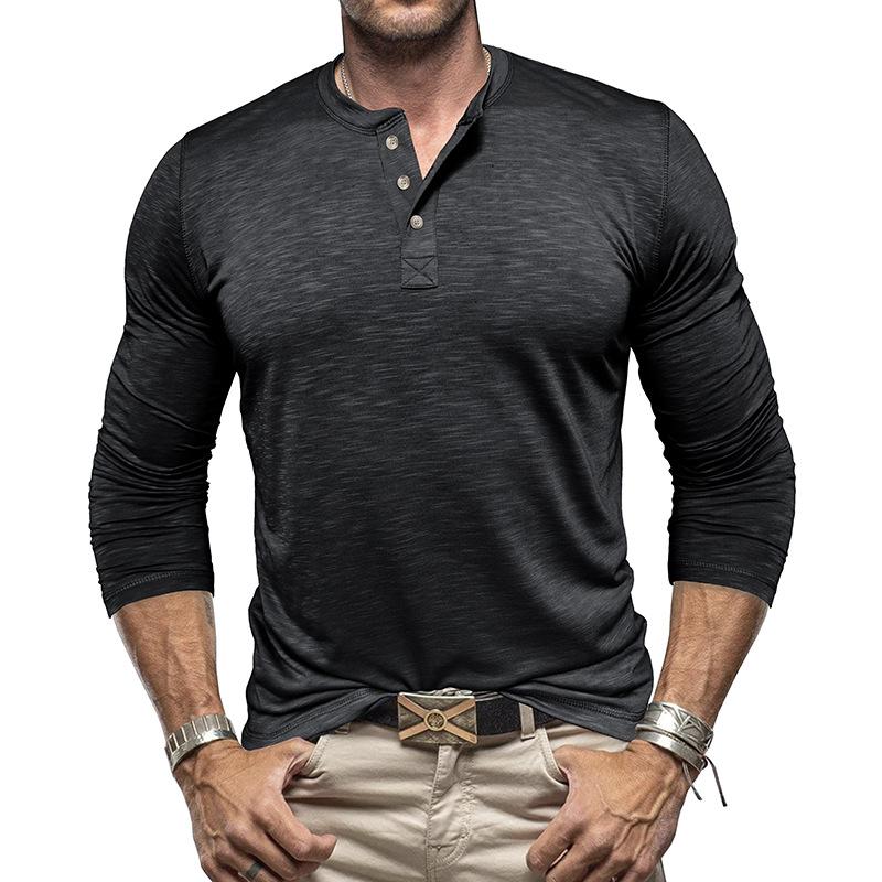 Men's Casual Solid Color Henley Collar Long Sleeve T-Shirt 02031771M