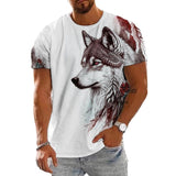 Men's Round Neck Wolf Head Print Short Sleeve T-Shirt 87507842X