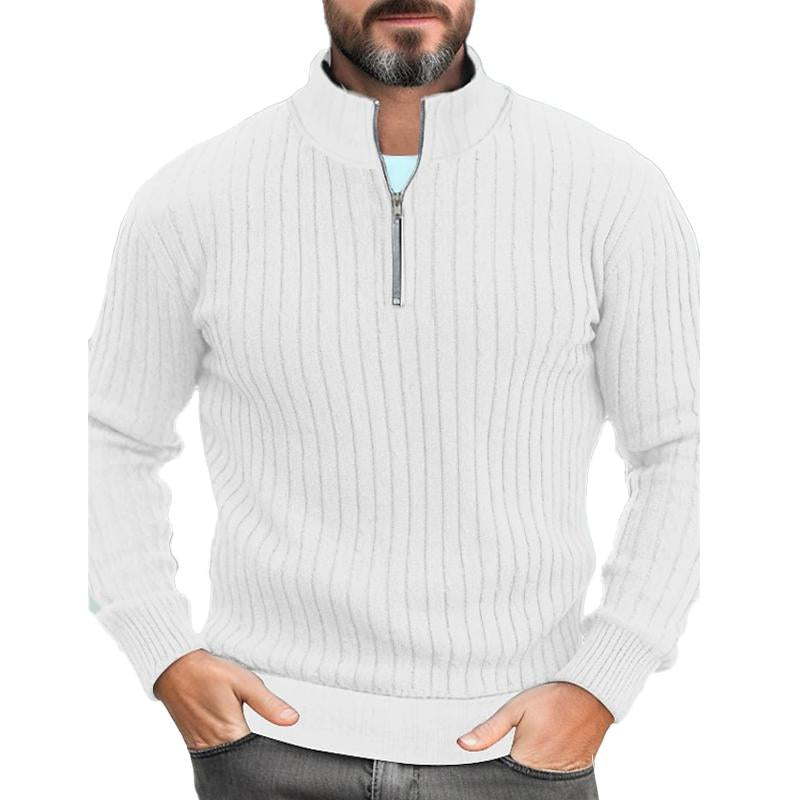 Men's Solid Color Knitted Stand Collar Half Zip Sweater 13665071X