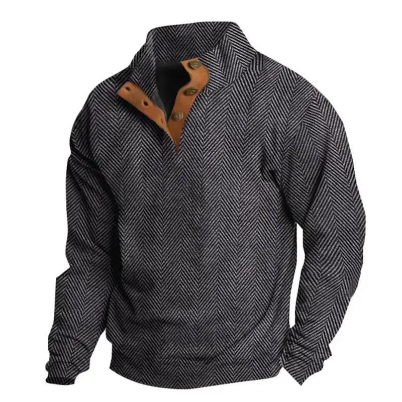 Sudadera informal de manga larga con cuello henley y estampado de espiga para hombre 26063312Y