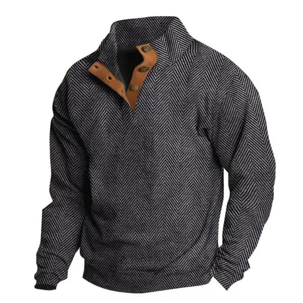 Men's Casual Herringbone Print Henley Collar Long Sleeve Sweatshirt 26063312Y