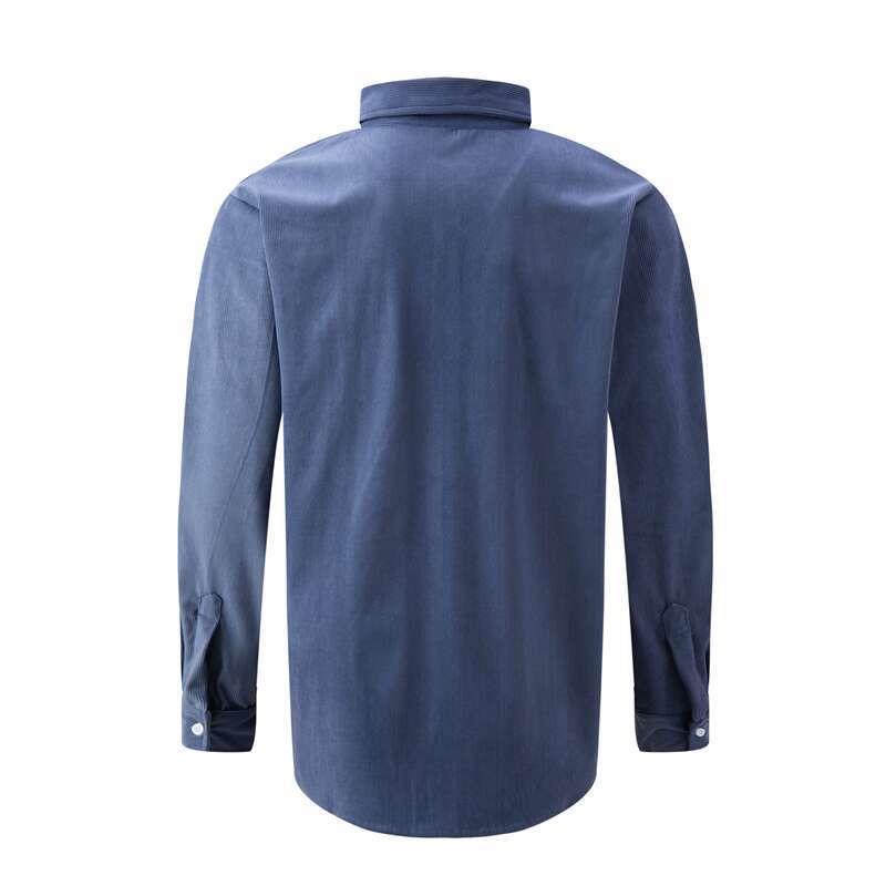 Men's Casual Corduroy Lapel Double Breast Pockets Long Sleeve Shirt 98041516Y