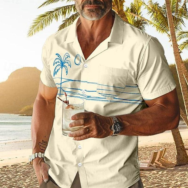 Men's Casual Coconut Print Chest Pocket Short Sleeve Shirt 09497666Y