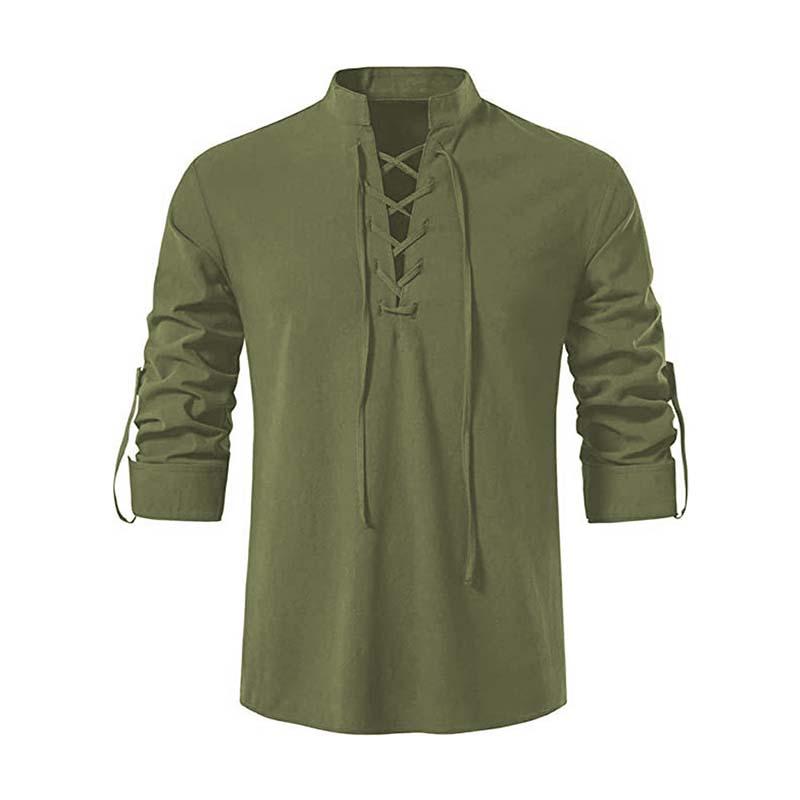 Men's Classic Casual Drawstring Stand Collar Long Sleeve Shirt 60525936K