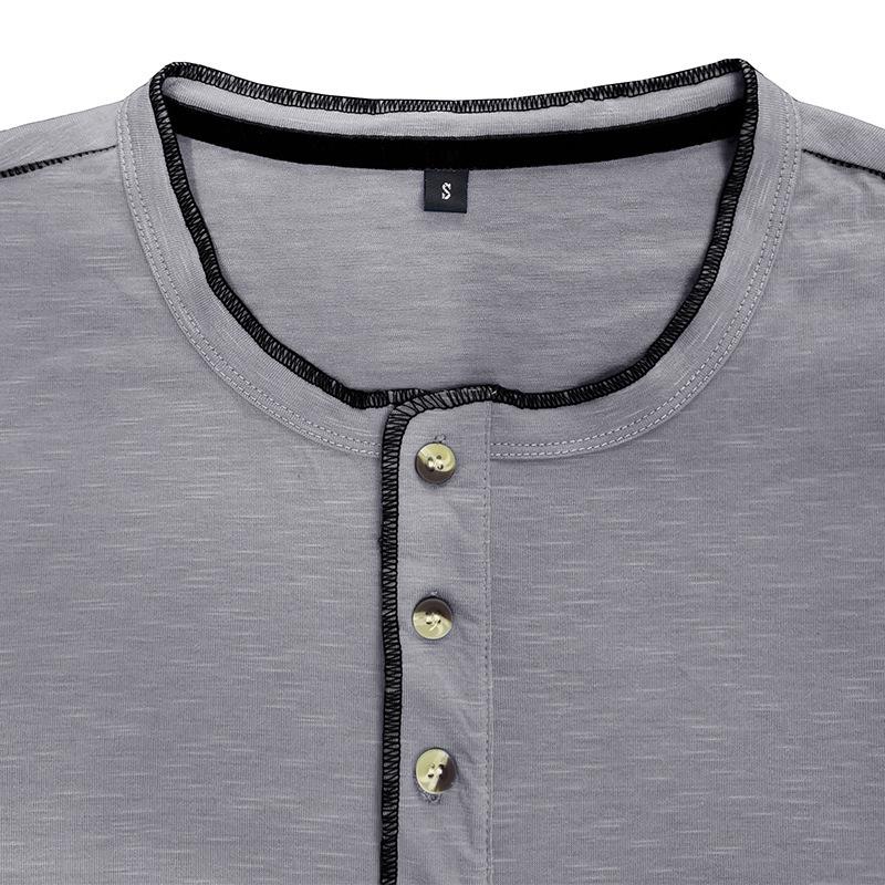 Men's Contrast Color Button Henley Neck Long Sleeve T-Shirt 77718830Y