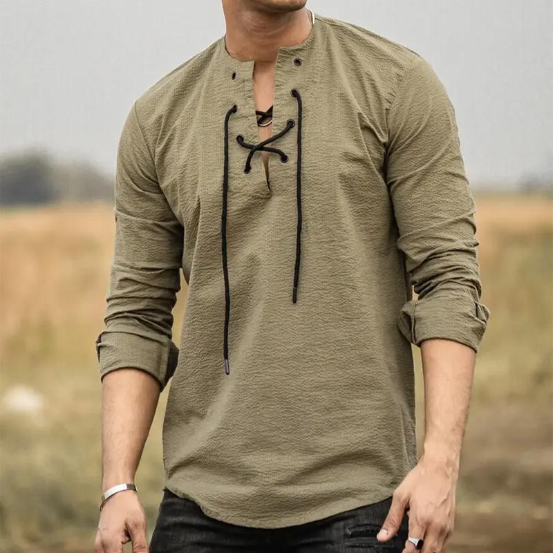 Men's Casual Solid Color Drawstring Shirt 37991381TO